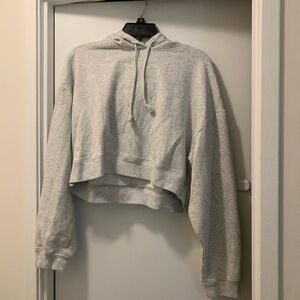 Victoria’s Secret Pink Grey Cropped Sequin Hoodie Sweater, Large, Athleisure